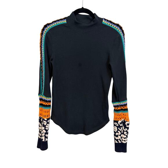 Free People Switch It Up Thermal Top M Black Waffle Hippie Crochet Warm Cozy - Picture 2 of 8